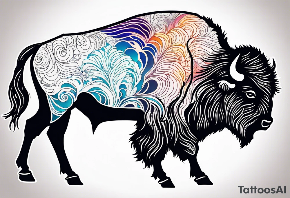grand prismatic spring in a 
bison silhouette tattoo idea