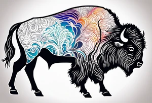 grand prismatic spring in a 
bison silhouette tattoo idea