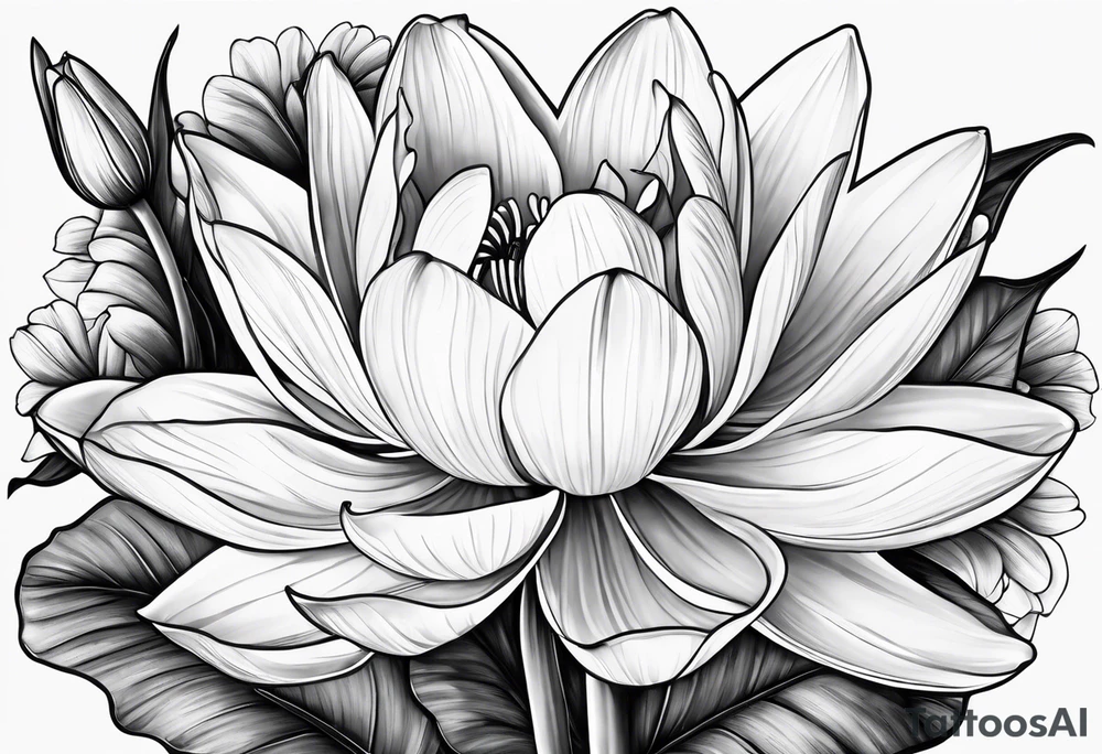 A bouquet with one water lily flower and one tulip tattoo idea