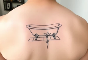Clawfoot bathtub on tile floor with lily growing out of floor tattoo idea