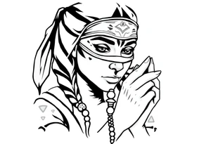 Ahsoka praying with rosary in hands and bandana over face tattoo idea