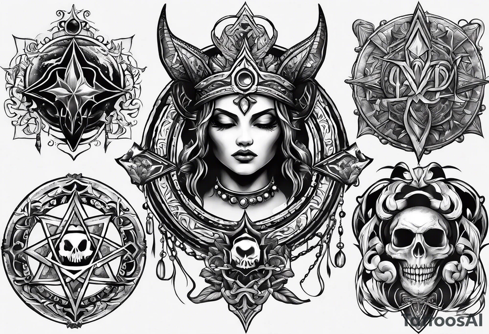 the simbols of the "elementos do outro lado" from the rpg "ordem paranormal" tattoo idea