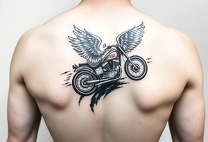 Dale Earnhardt car on it with the year 1958 - 2021 intertwined with a motorcycle on it with guardian angel wolves tattoo idea