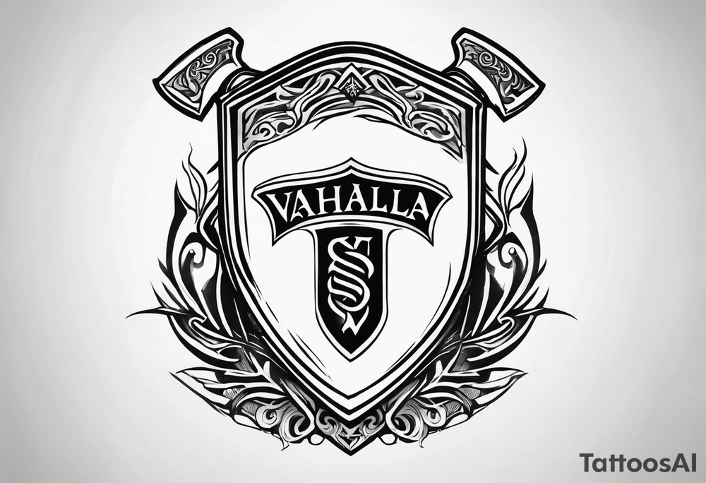 Valhalla shield  sword axe tattoo idea
