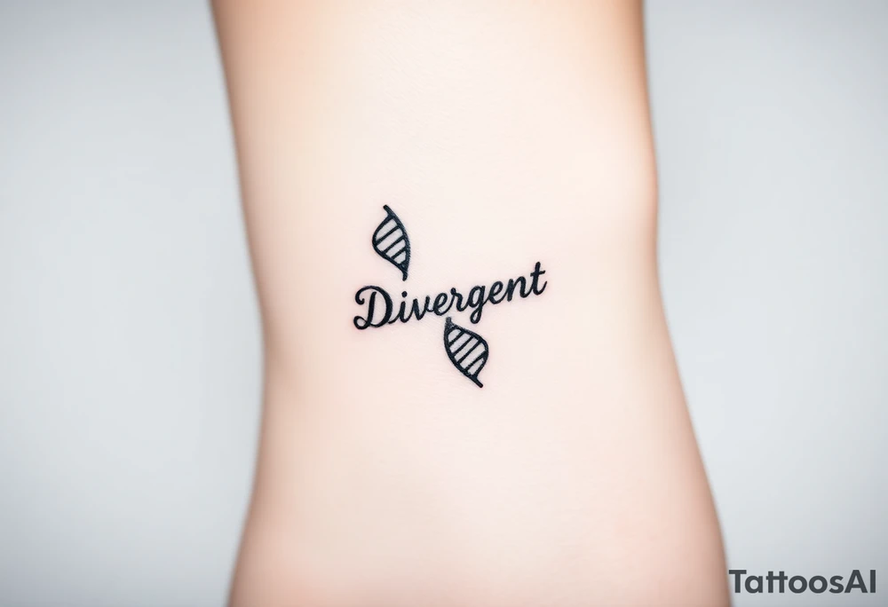 A DNA strand with the word "Divergent" subtly woven into its helix, symbolizing genetic uniqueness tattoo idea