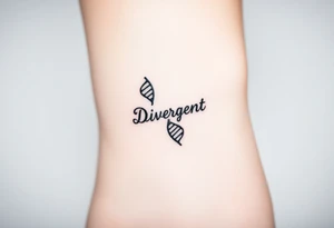 A DNA strand with the word "Divergent" subtly woven into its helix, symbolizing genetic uniqueness tattoo idea