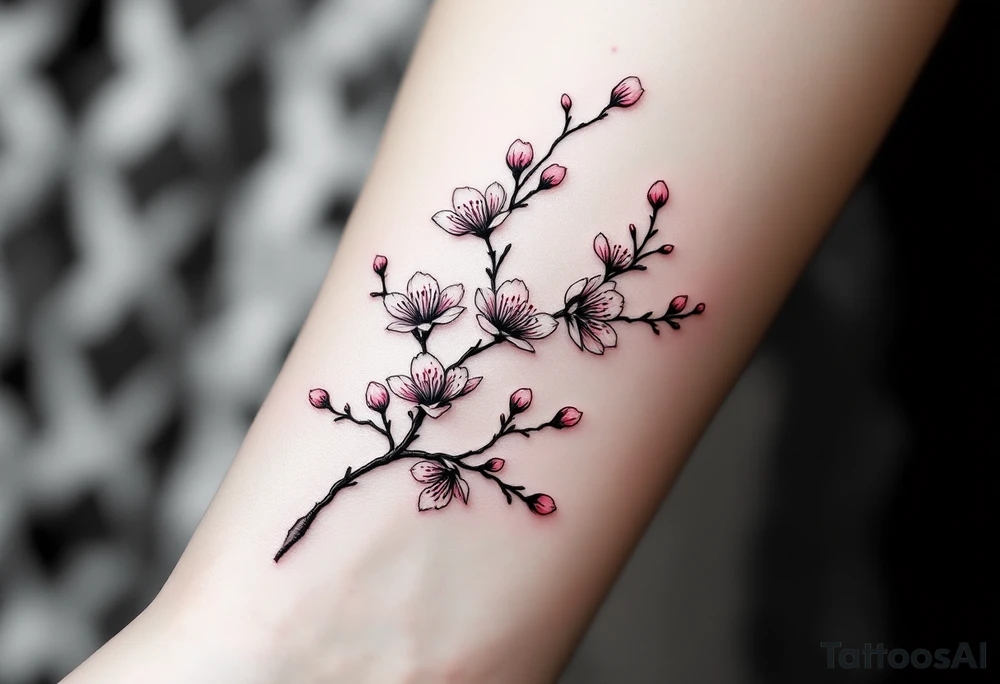 Black and White Linework with Pink Accents – Fine black ink outlines of cherry blossoms, filled selectively with pastel pinks for a modern, minimalist look. tattoo idea