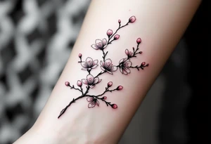 Black and White Linework with Pink Accents – Fine black ink outlines of cherry blossoms, filled selectively with pastel pinks for a modern, minimalist look. tattoo idea