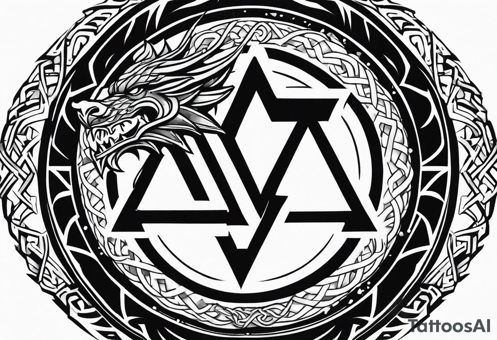 Valhalla sword shield dragon axe Valknut tattoo idea