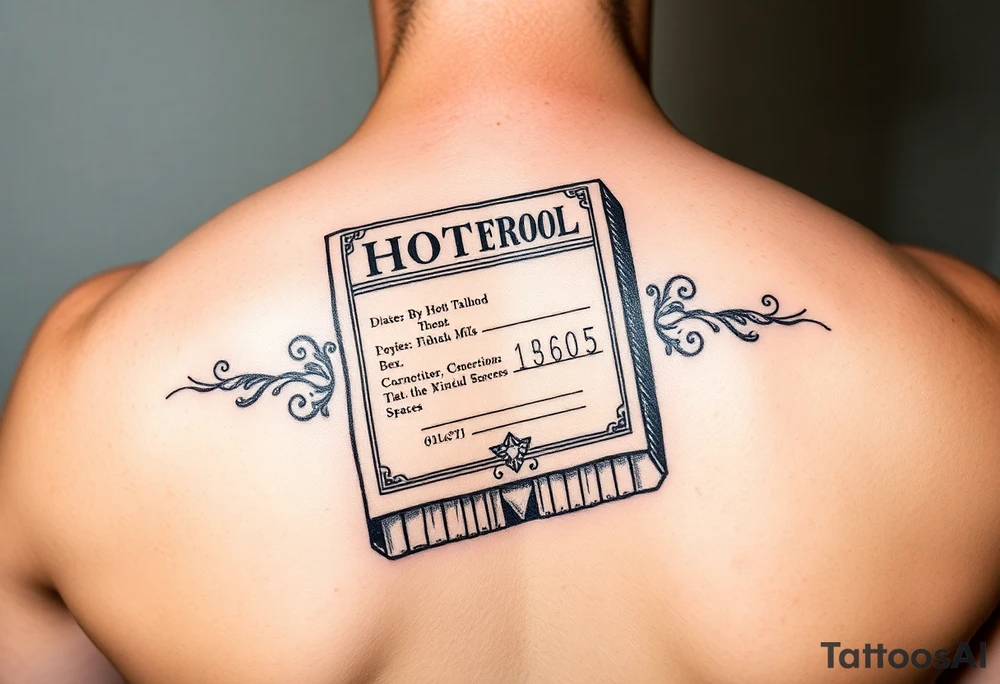 Old school hotel matchbook with financing on the cover tattoo idea
