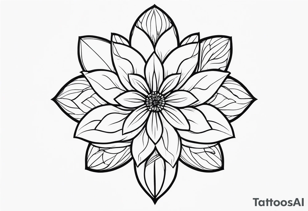 Design a minimalist floral tattoo featuring a single, graceful flower with intricate petal details in black ink tattoo idea