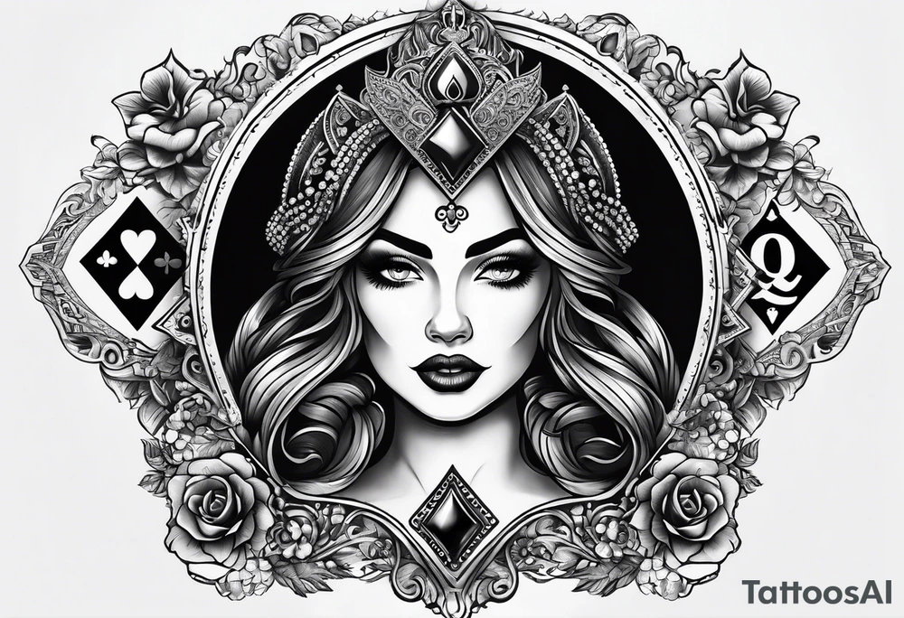 Queen of Spades, Latina, in frame tattoo idea