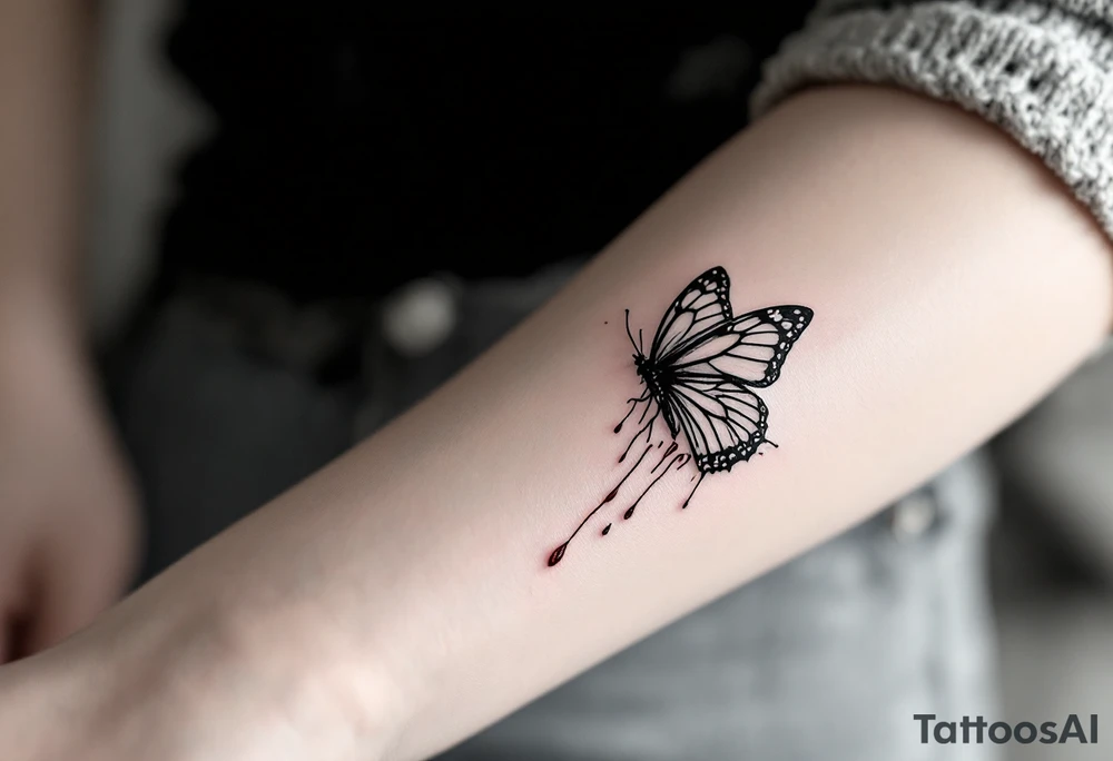 Two butterflyes with blood driping tattoo idea