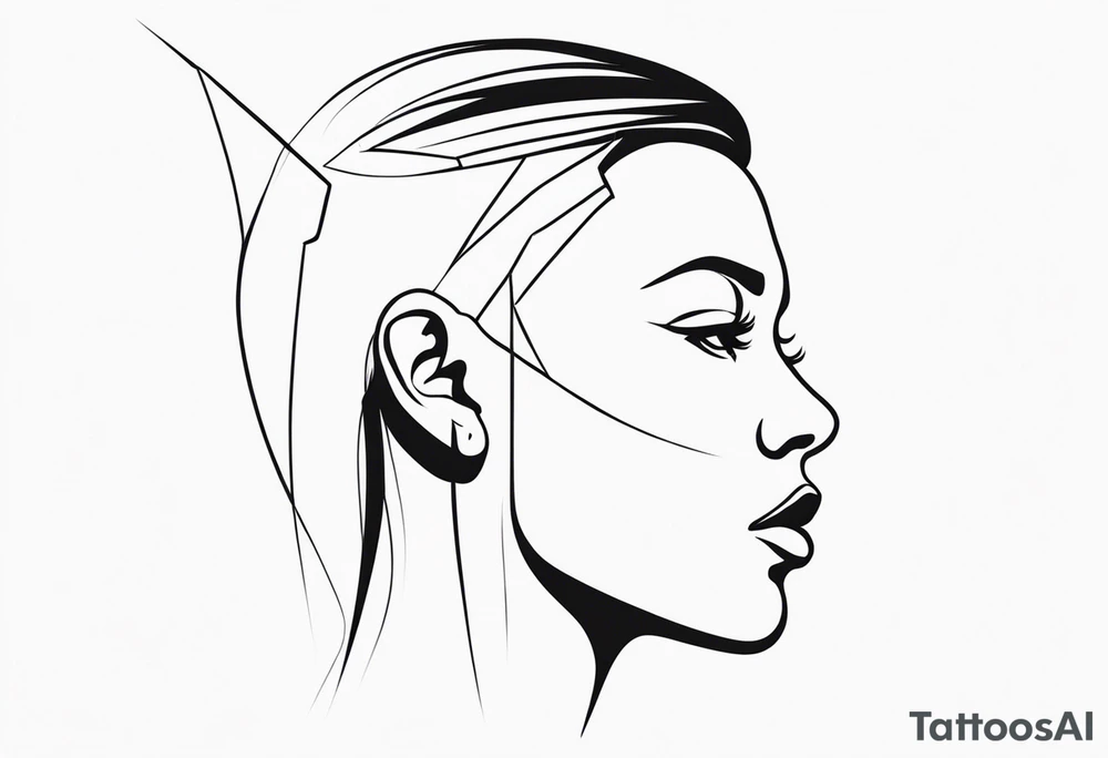Human head with pointed ears long hair profile tattoo idea