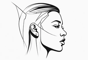 Human head with pointed ears long hair profile tattoo idea