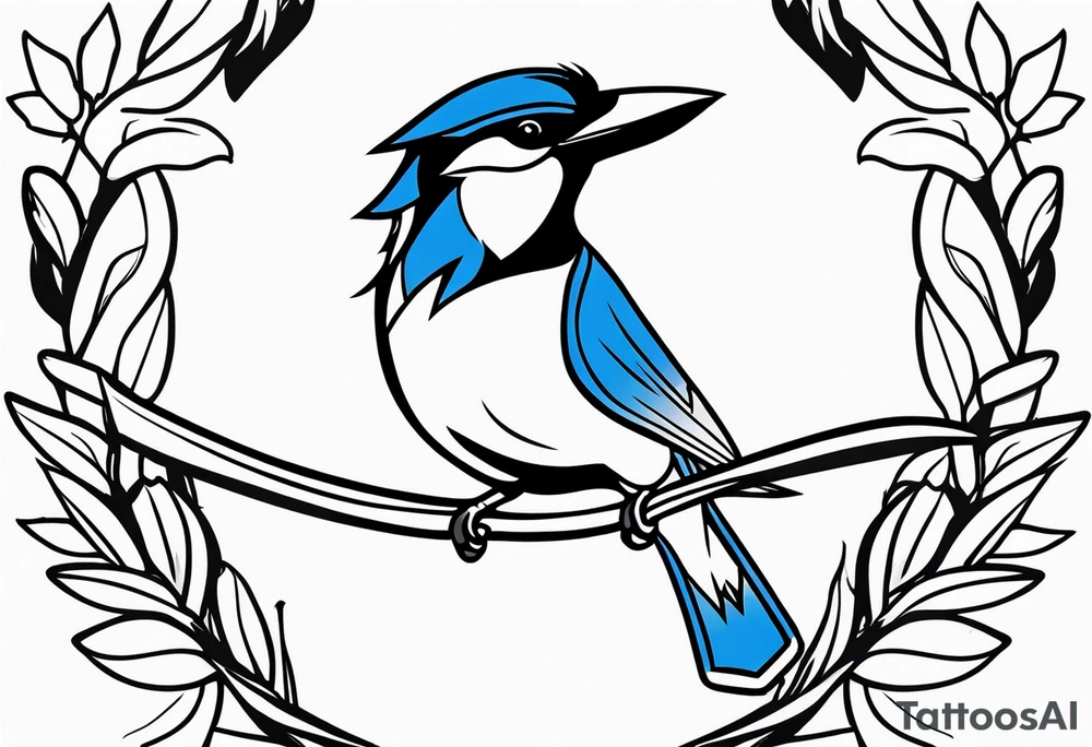 Strong blue jay bird in flight head down tattoo idea