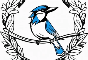 Strong blue jay bird in flight head down tattoo idea