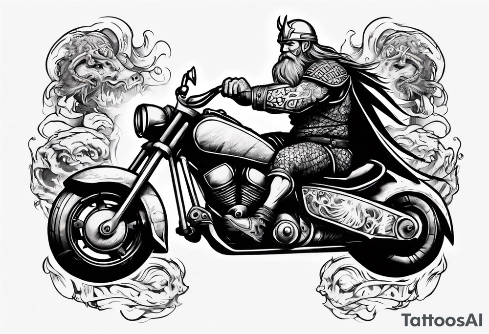 viking riding a motorcycle tattoo idea