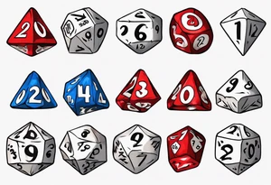 A large 20 sided dice with a 20 on top and numbers in the dice tattoo idea