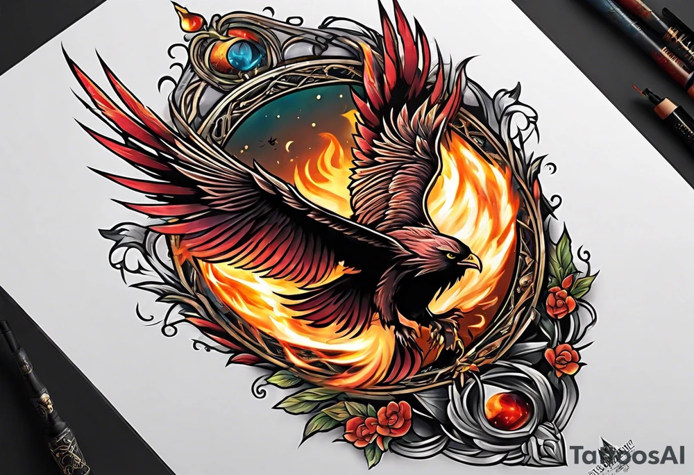 HARRY POTTER PHEONIX WORLD BASED SLEEVE tattoo idea