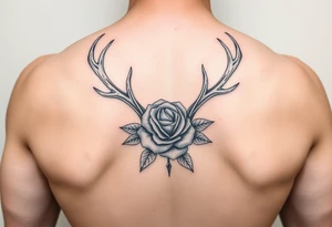 Deer antlers with flower of rose or pétunia tattoo idea