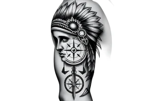 headdress in the sun a compass and a clock and arrowhead tattoo idea