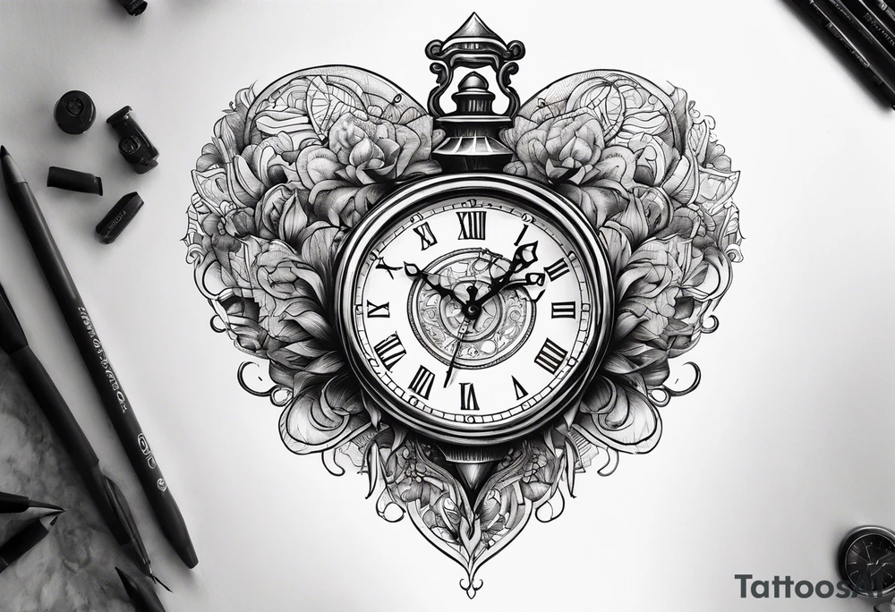Heart with clock hands on 8 and 5 tattoo idea