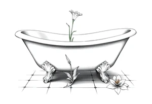 Clawfoot bathtub with lily coming up from tile floor tattoo idea