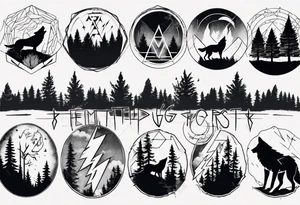 lightning over forest with wolf howling tattoo idea