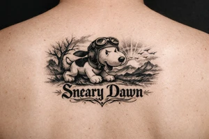 Little snoopy with saying Sneary Dawn tattoo idea