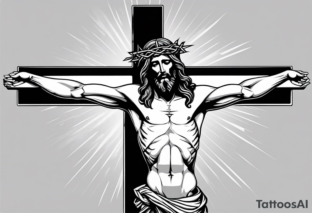 Jesus Christ hanging on a cross, full body lenght tattoo idea