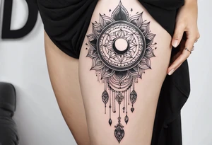 Tattoo on Woman’s Spine fine line, flowermoon, balance, eternity, perfection, love, patience, rising out of suffering tattoo idea