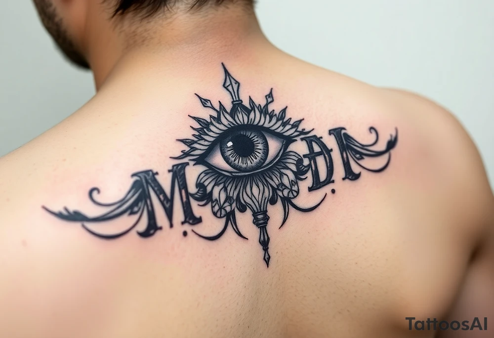 Name Mandi with nubis and eye of raw tattoo idea