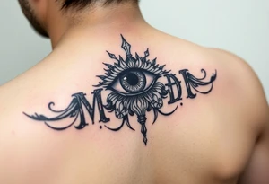 Name Mandi with nubis and eye of raw tattoo idea
