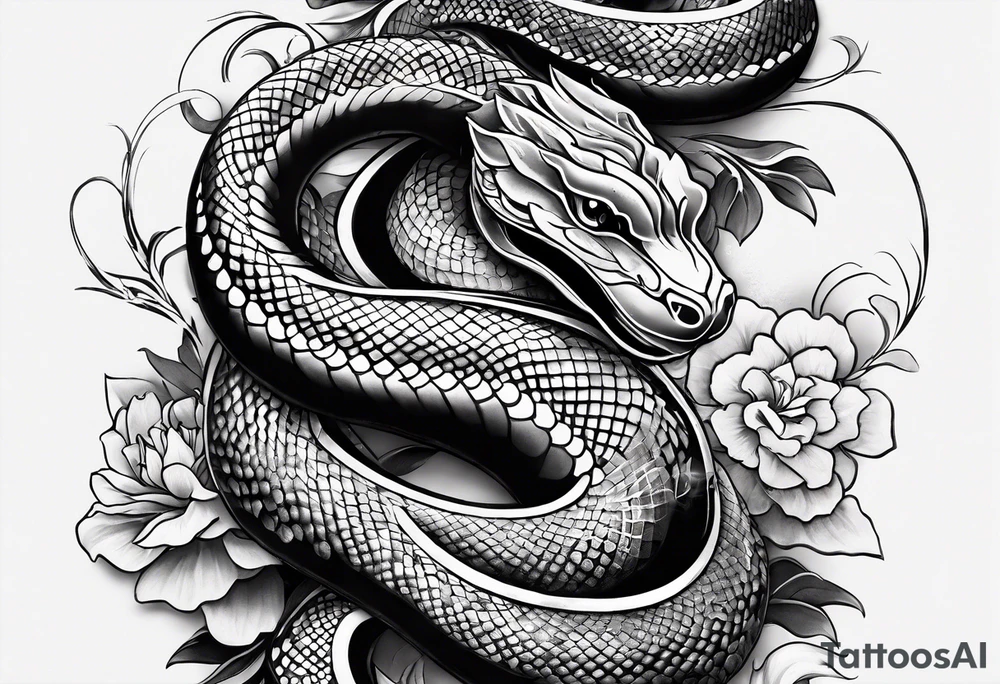 Snake tattoo for placement down along the spine with the head positioned at the bottom in japanese style to symbolise a journey of healing tattoo idea
