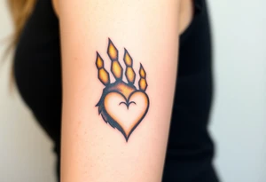 A lion paw imprint with golden highlights and the heart tattoo idea