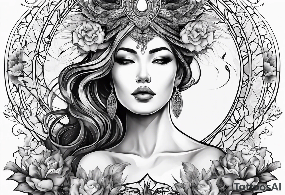 Resurrection Beautiful woman rising from her dead self to inner peace and self-love tattoo idea