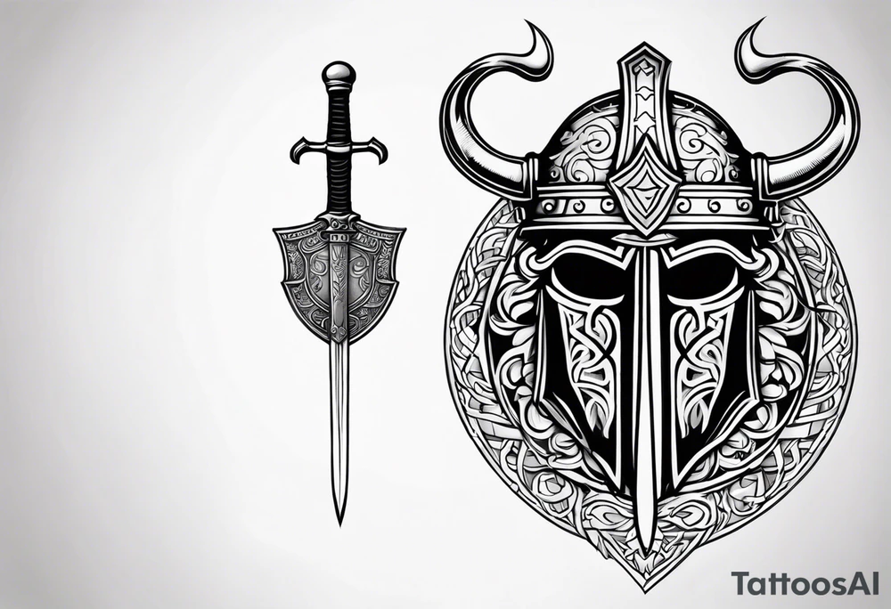 Valhalla viking helmet 
Sword shield tattoo idea