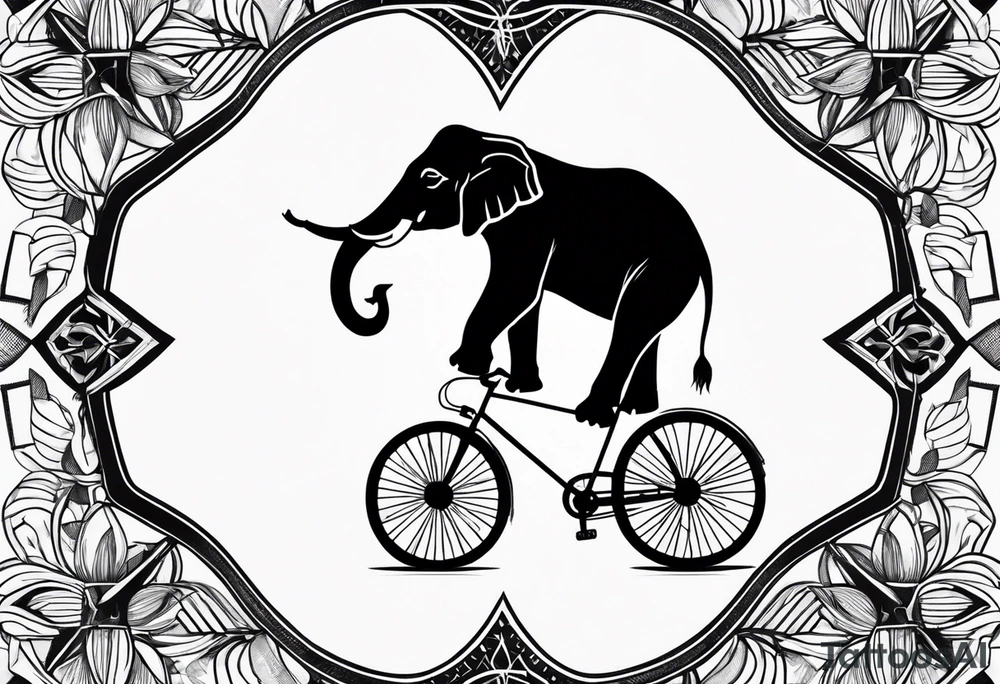 An elephant rides a bicycle tattoo idea