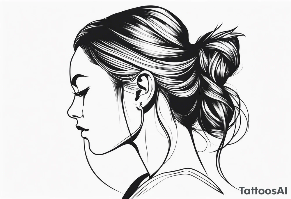 head with pointed ears long hair profile tattoo idea