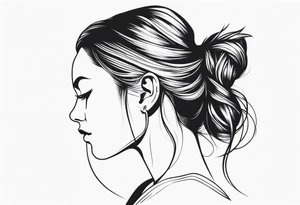 head with pointed ears long hair profile tattoo idea