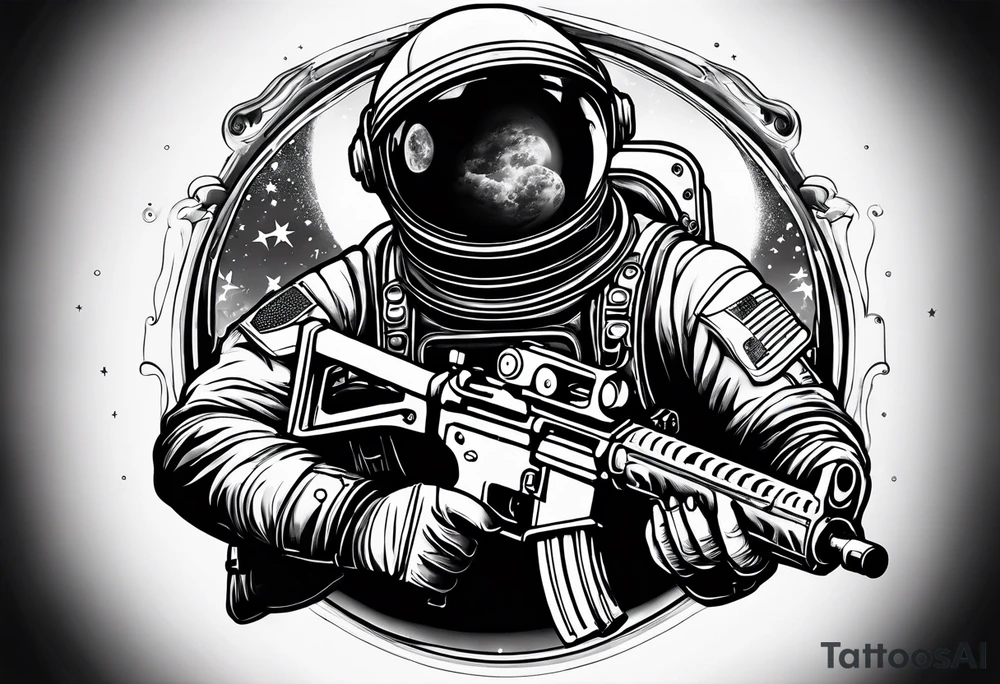 Astronaut Tries to Kill Himself with a Gun American Traditional tattoo idea
