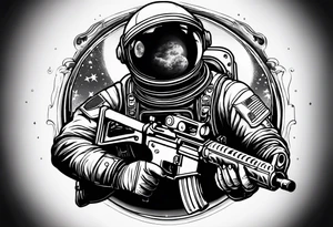 Astronaut Tries to Kill Himself with a Gun American Traditional tattoo idea