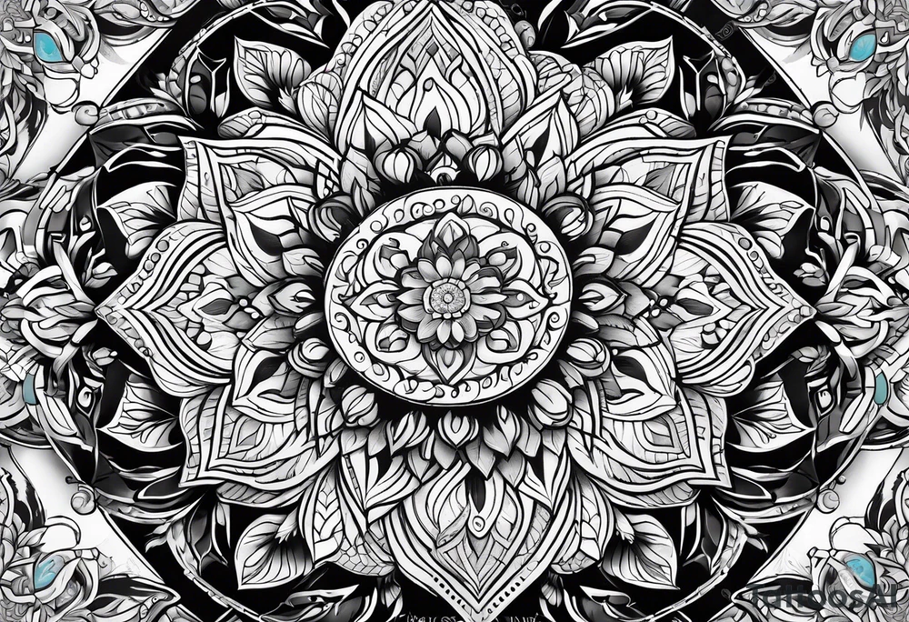 An elaborate mandala design incorporating religious symbols and patterns tattoo idea