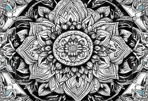 An elaborate mandala design incorporating religious symbols and patterns tattoo idea