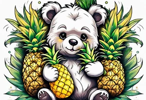 Teddy bear hugging pineapple tattoo idea