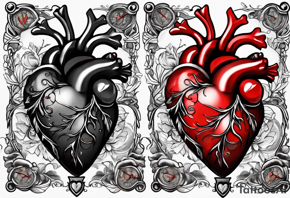 Anatomical heart with clock tattoo idea