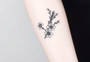 dagger cherry blossoms tattoo idea