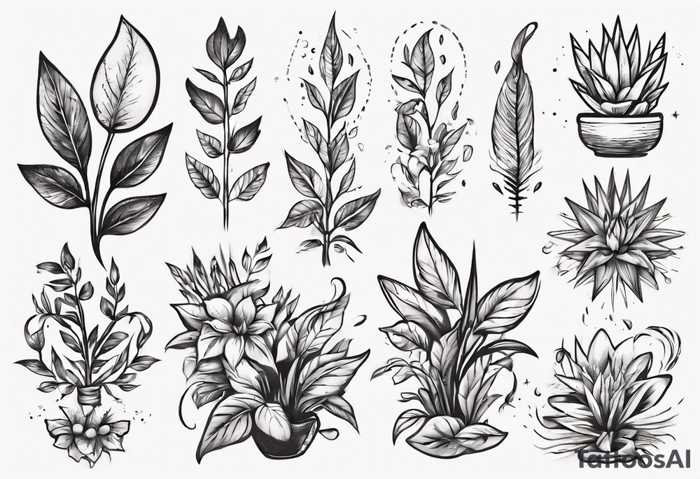 Words “Plant Power” with plants tattoo idea