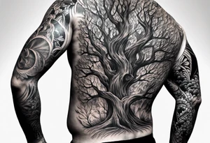 Half sleeve, bark growing through skin tattoo idea